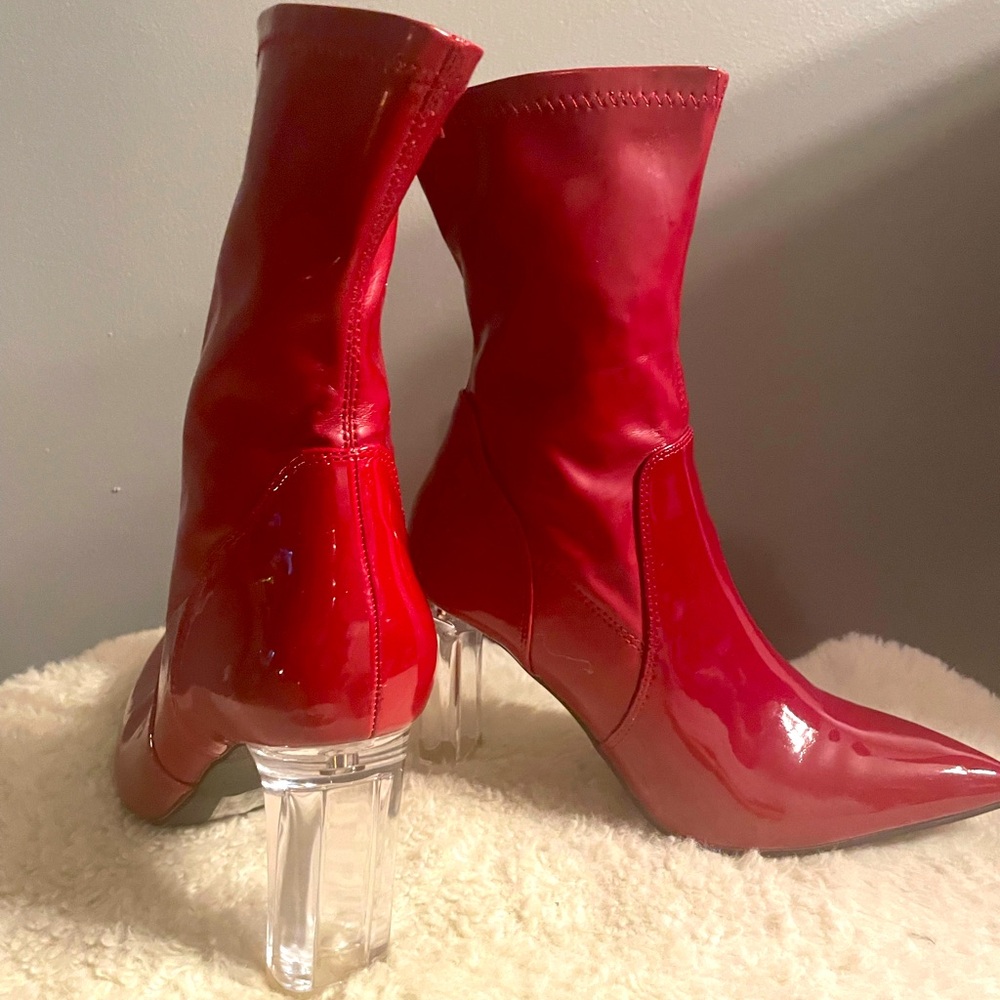 Burgundy Red Patent Leather and Matte material|transparent heel|Women size 8